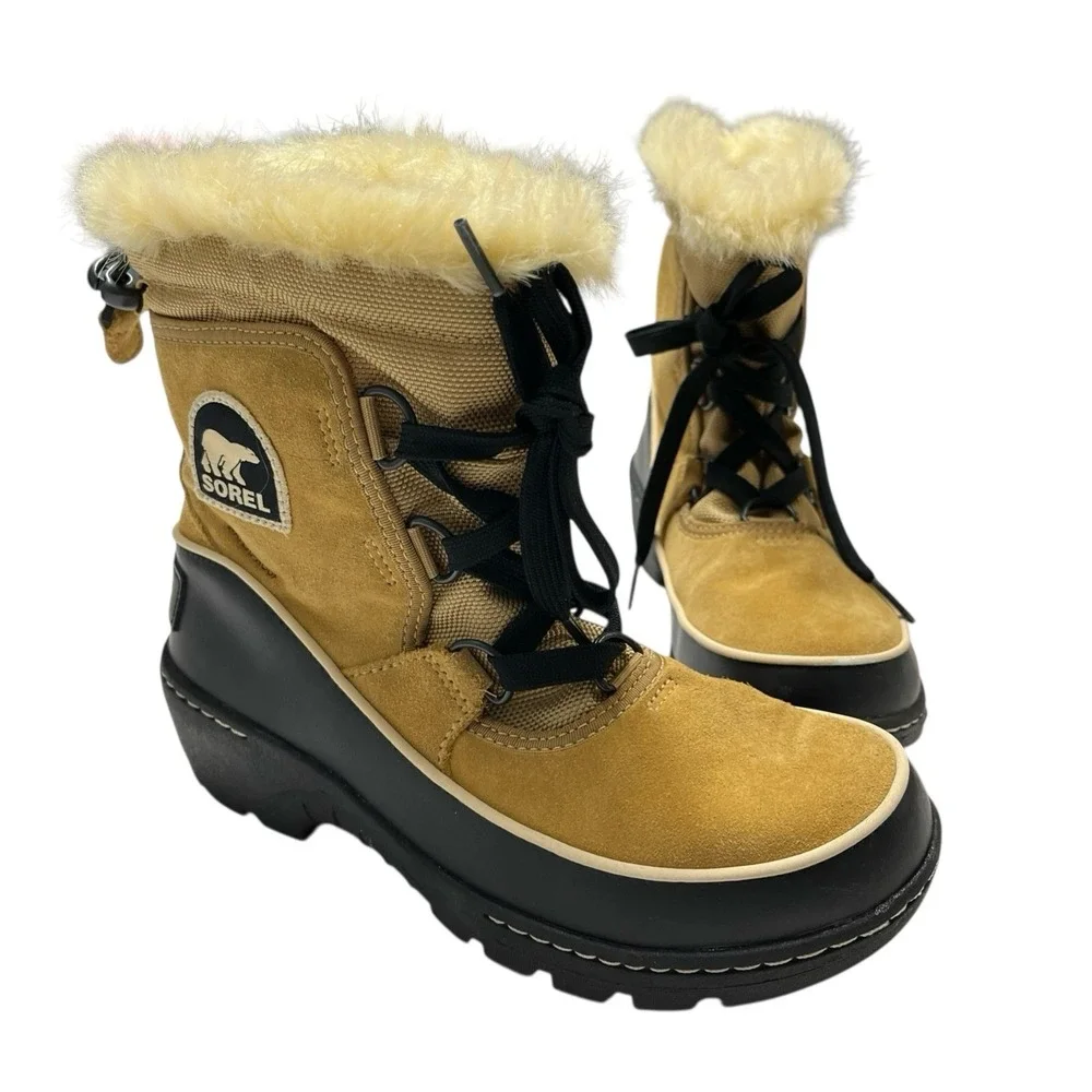 Sorel Tivoli II Boots Curry Beige Lined Waterproof Lace Up Size 5 Outdoor